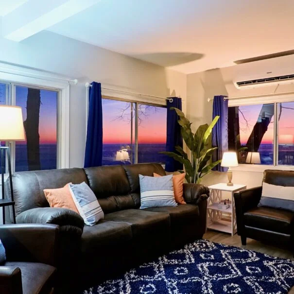 Family room with sunset view