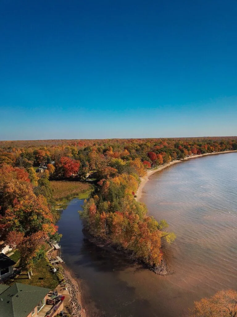 Aerial view of the point separating Mille Lacs Lake and Beaver Creek
